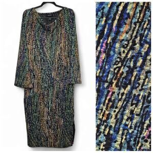 ASHRO Women's Metallic Printed Long Sleeve Midi Sheath Dress Size Medium Artsy